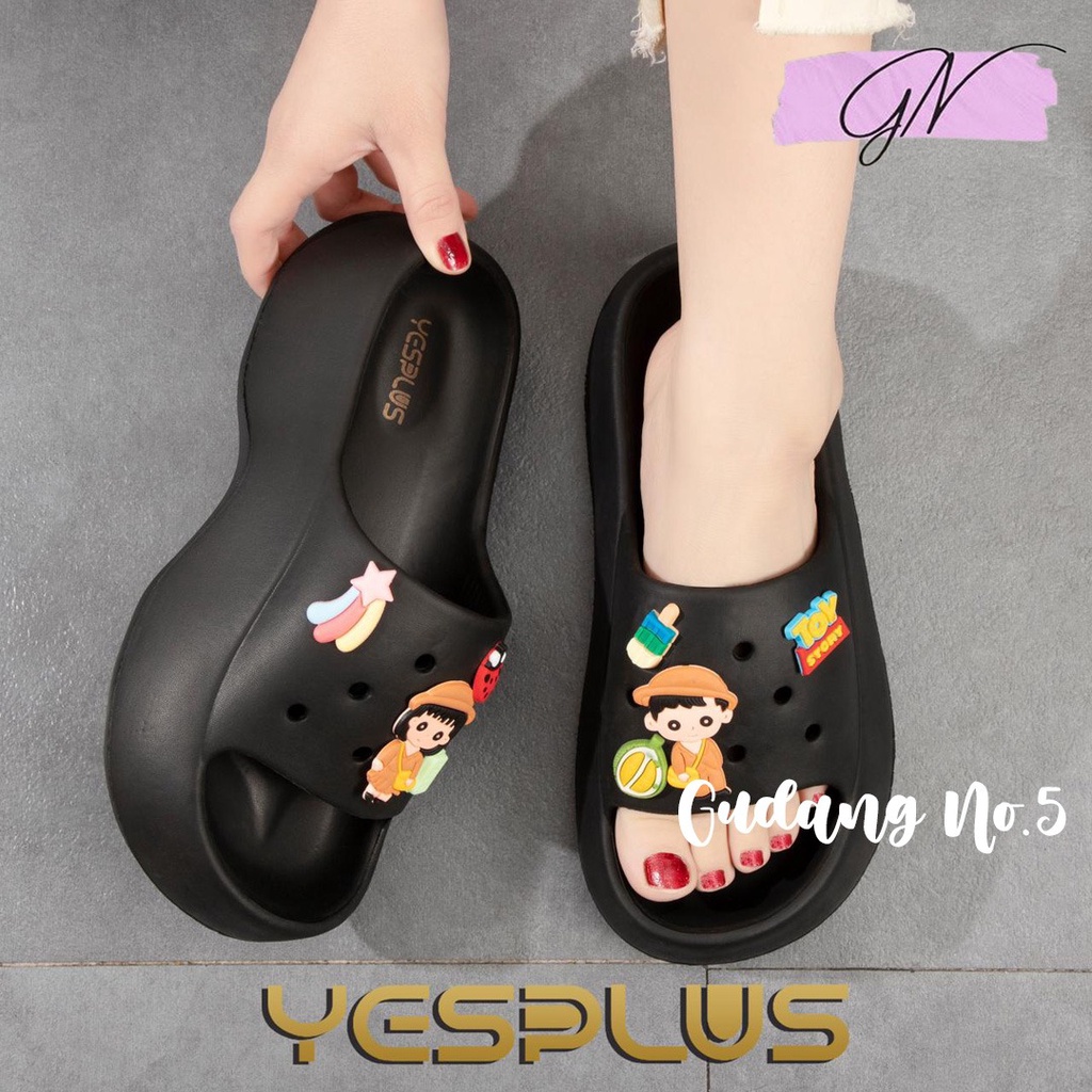 GN-7002-A14 Sandal Yesplus Selop EVA Rubber Wanita Wedges Tebal Korean Style Import Jelly Dengan Jibbitz