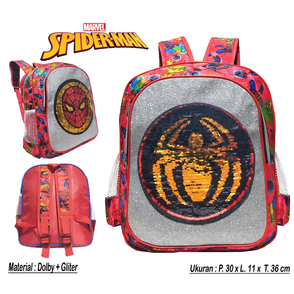 CUCI GUDANG Tas Ransel SEQUIN / USAP 2 Gambar Karakter SPIDERMAN Anak Laki Laki Sekolah TK/SD