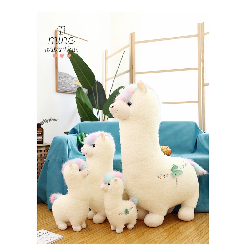 Boneka alpaca rambut rainbow bahan plush