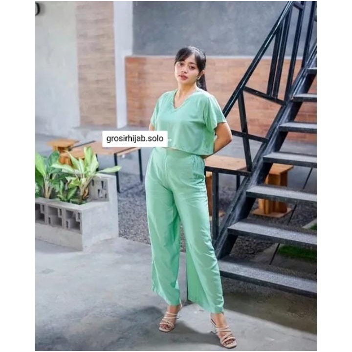 (AMD) ONE SET TAMARA CROP TOP SET BLOUSE WANITA CRINCLE AIRFLOW