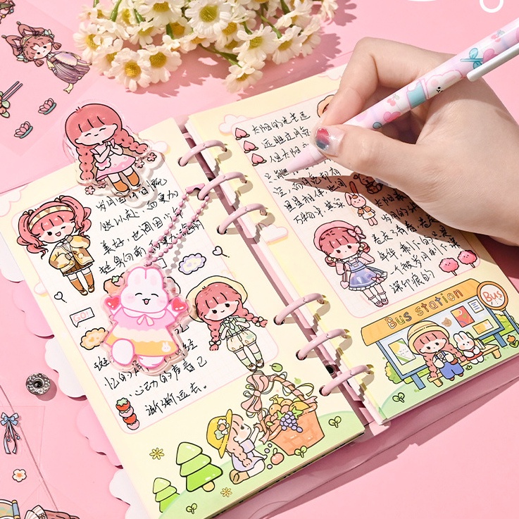 Deluxe Set Stiker Kartun Dengan Akun Tangan Notebook Gift Box Light String Tape Sticky Notes Set Teman Hadiah Alat Tulis