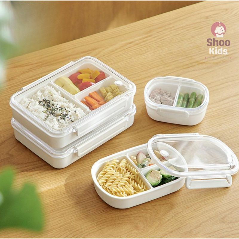 SHOOKIDS Kotak Makan Lunch Box Bento Kotak Bekal Putih Minimalis Transparan