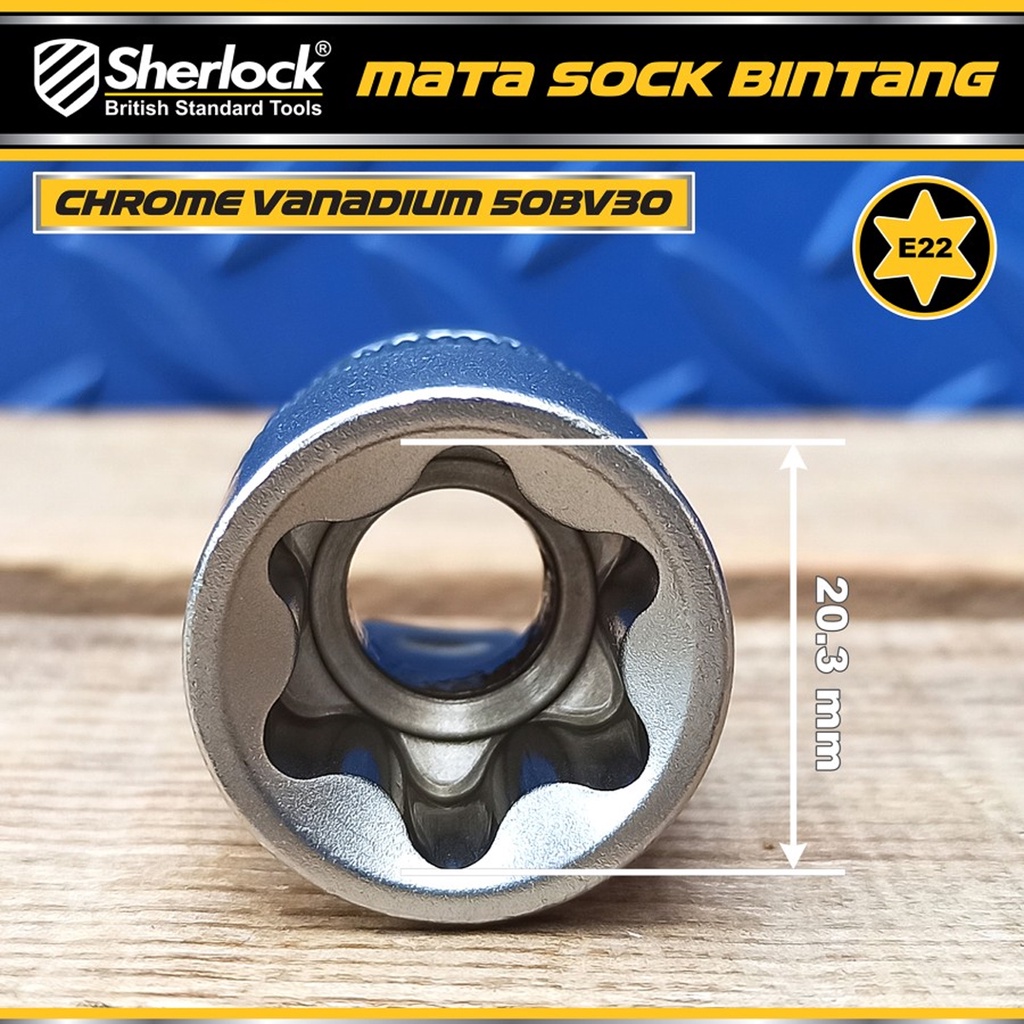 Kunci Shock Bintang Sok E22 1/2 inch Drive Star Socket Sherlock