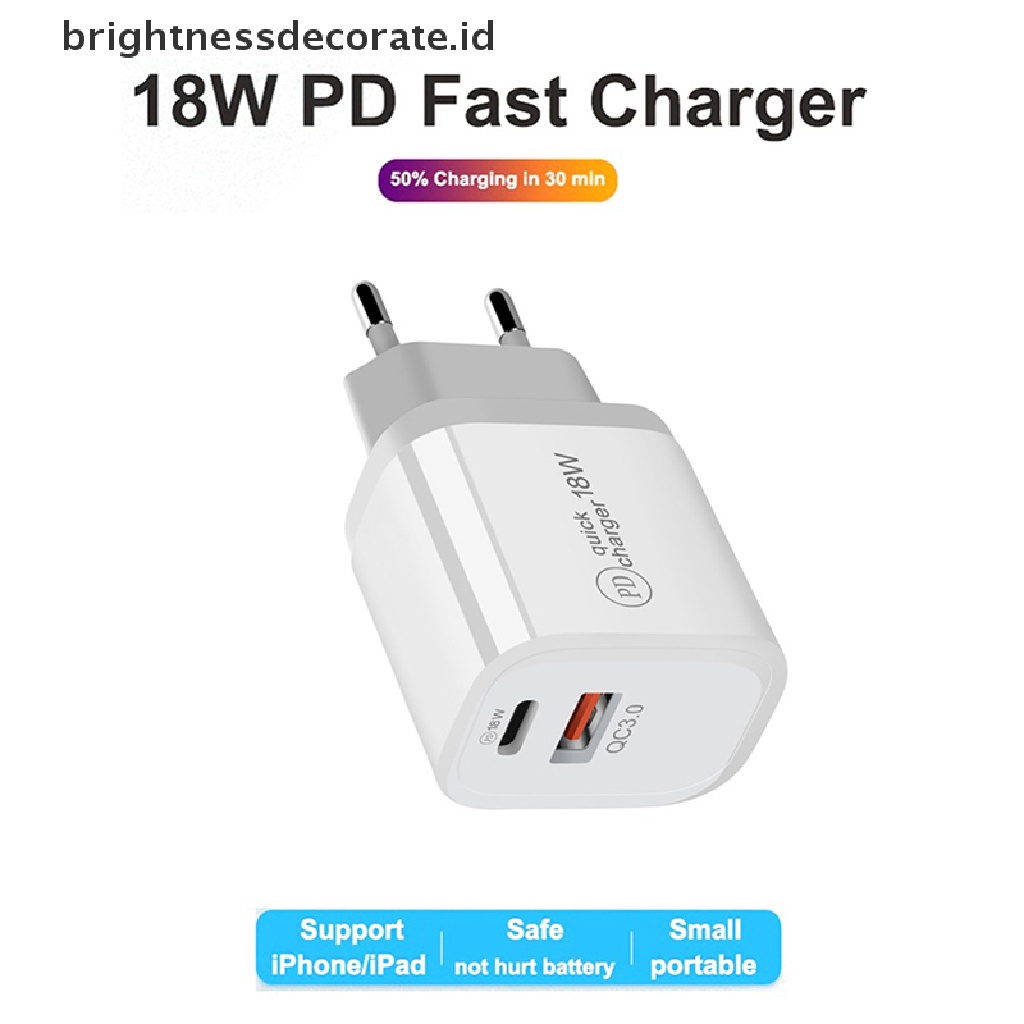 [Birth] 18w Pd Qc 3.0 Dual Usb Charger Quick Charge Eu Us Eu Au Plug Power Adapter [ID]