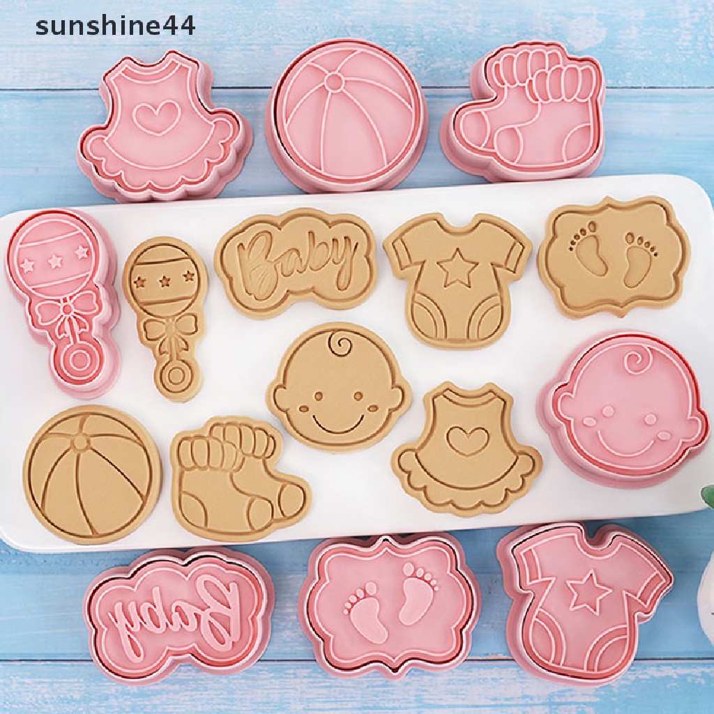 Sunshine 8pcs/Set DIY Bayi Kartun Biskuit Cetakan Cookie Cutter 3D Biskuit Cetakan Plastik Baking Cookie Stamp Cookie Decorag Tools.