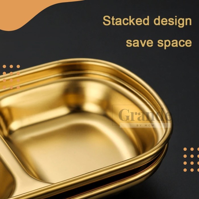 SEKAT 3 Tempat Saos Korea Stainless Gold Sauce Plate emas TEBAL