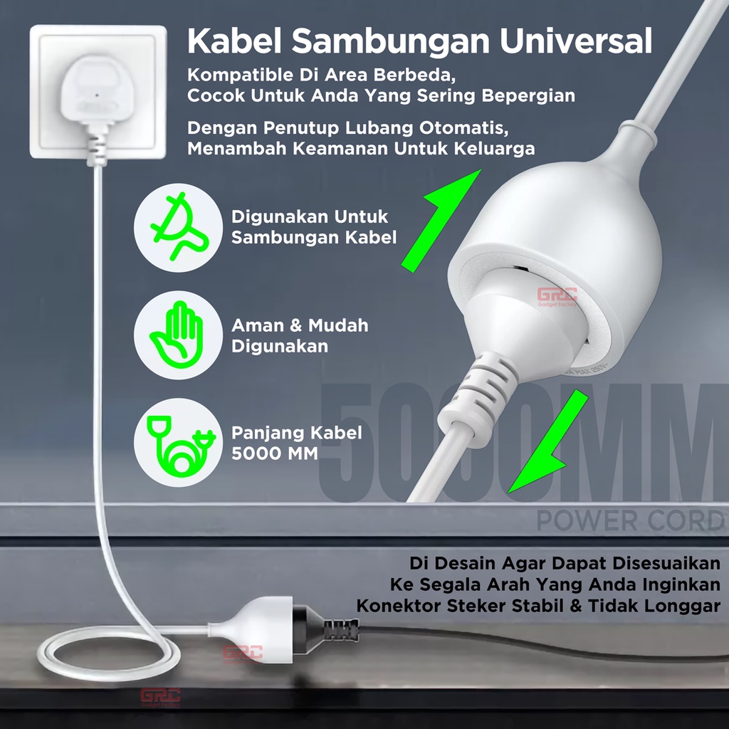 Kabel Ekstensi Universal Socket Extension Cord Sambungan Kabel 5 Meter