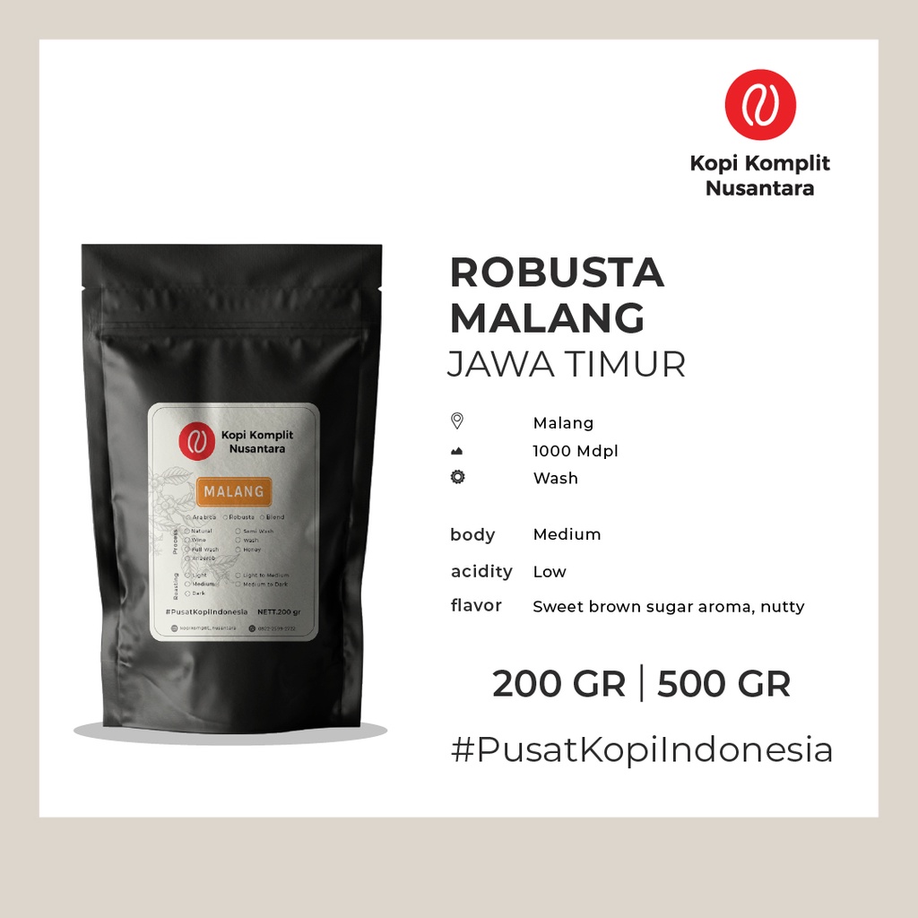 

Robusta Malang Medium Roasting - Kopi Biji dan Bubuk
