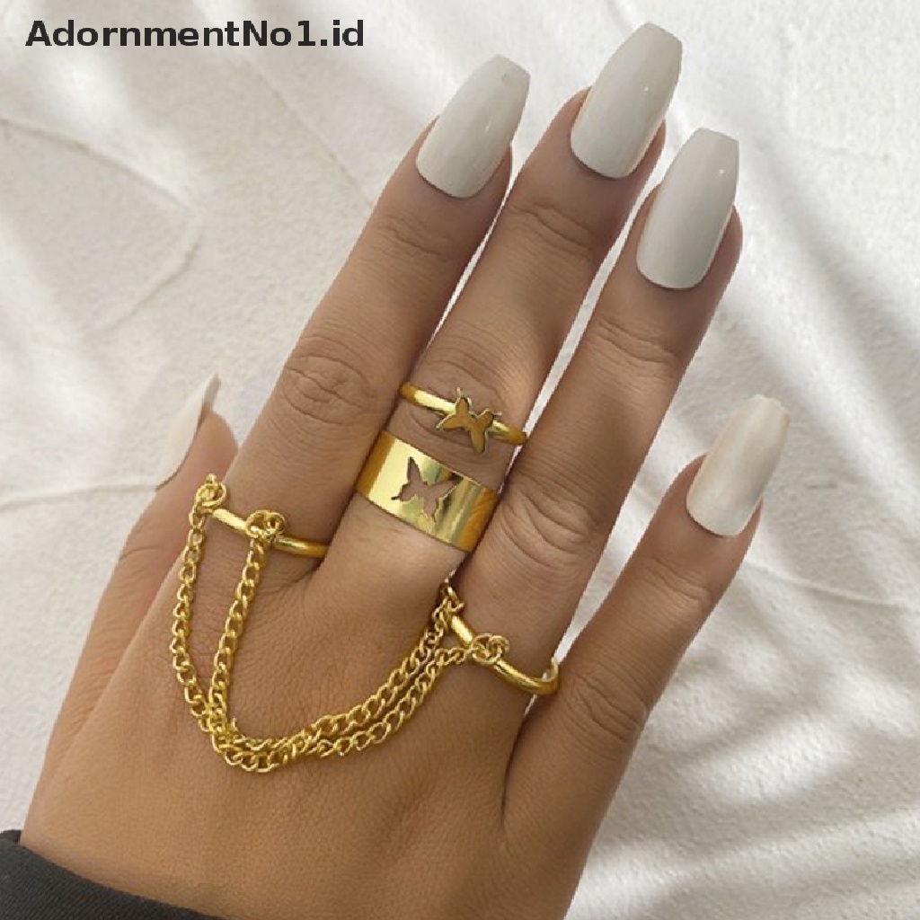 [AdornmentNo1] Punk Cinta Hati Cincin Set Kepribadian Temperamen Zirkon Warna Perak Geometris Rings Untuk Wanita Fashion Goth Jewelry [ID]