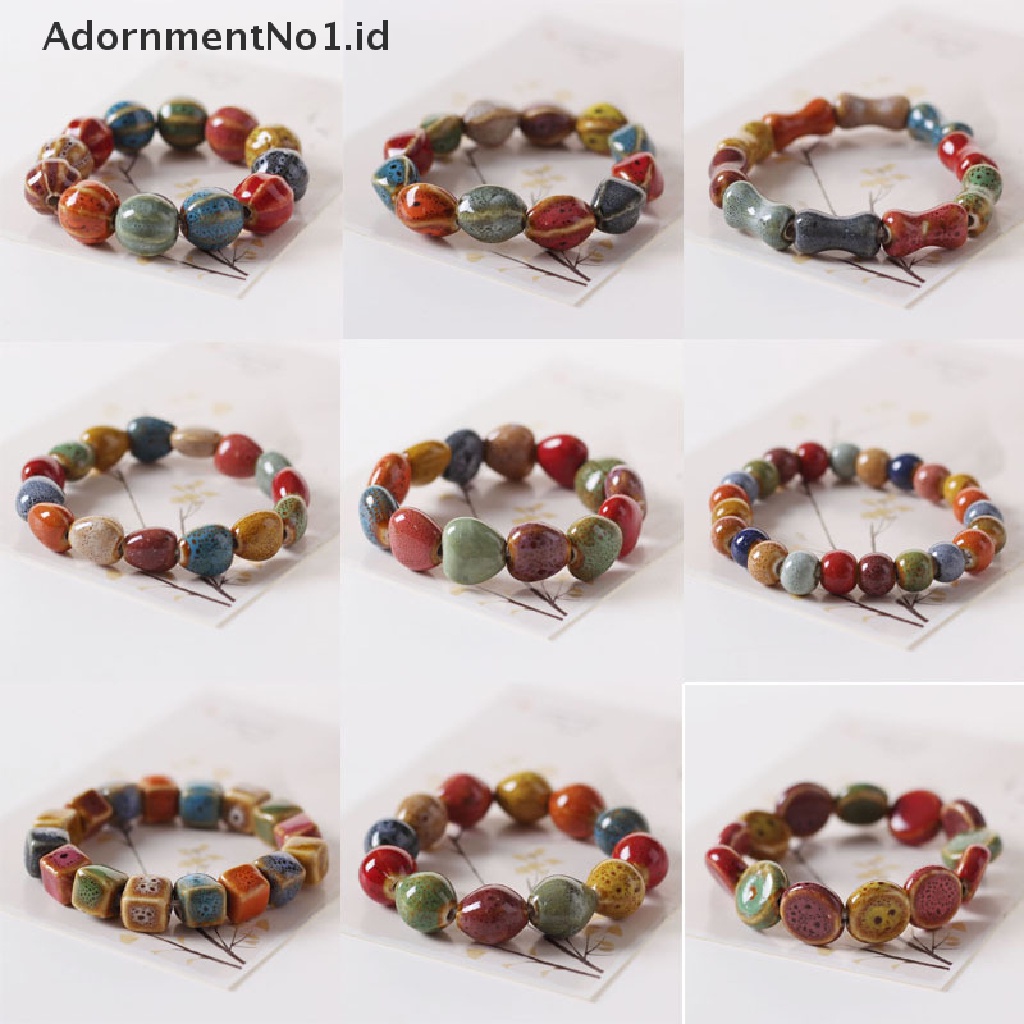 [AdornmentNo1] Gaya Etnik Fashion Glasir Keramik Manik-Manik Dainty Bracelets Strand Bracelet Multicolor Elastis Menyukai Hadiah 1buah [ID]