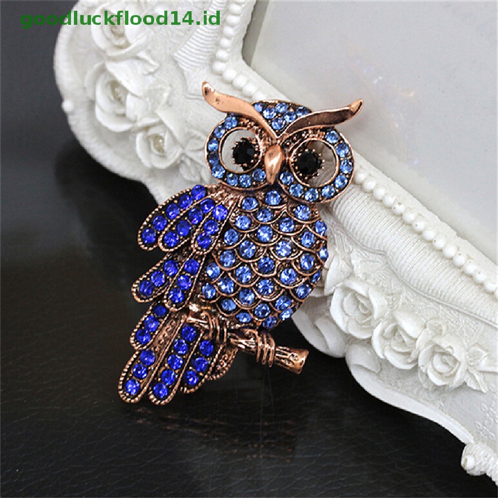 [GOOGFOUR] Hot Bridal Owl Gold Pin Bouquet Vintage Biru Berlian Imitasi Pernikahan Bros [TOP]