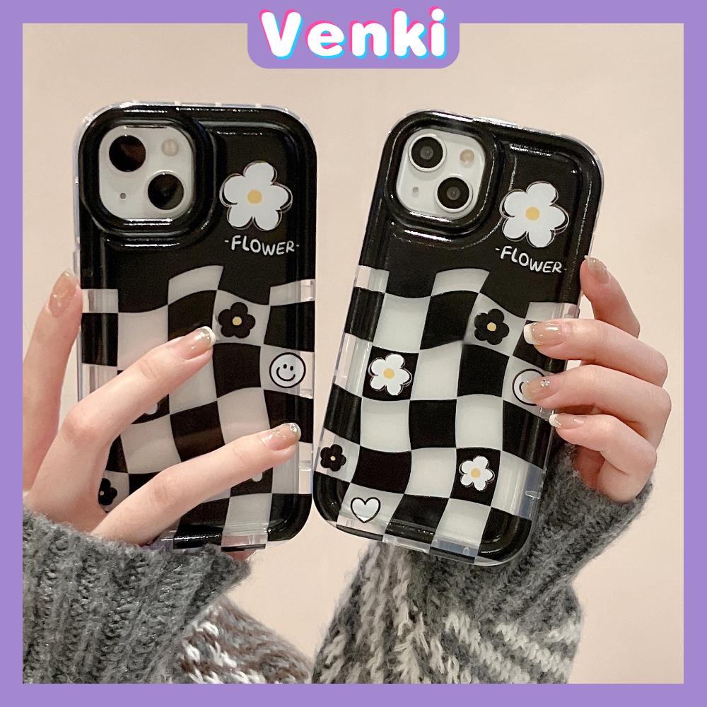 Case For iPhone 14 Pro Max TPU Soft Jelly Airbag Clear Case Checkerboard And Little Flowers Camera Protection Shockproof For iPhone 14 13 12 11 Plus Pro Max 7 Plus X XR