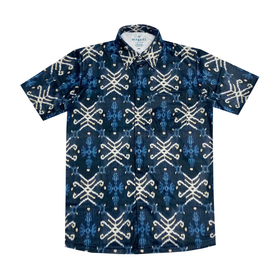 MAGANI Nosweat Indigo Ikat - Kemeja Batik Lengan Pendek