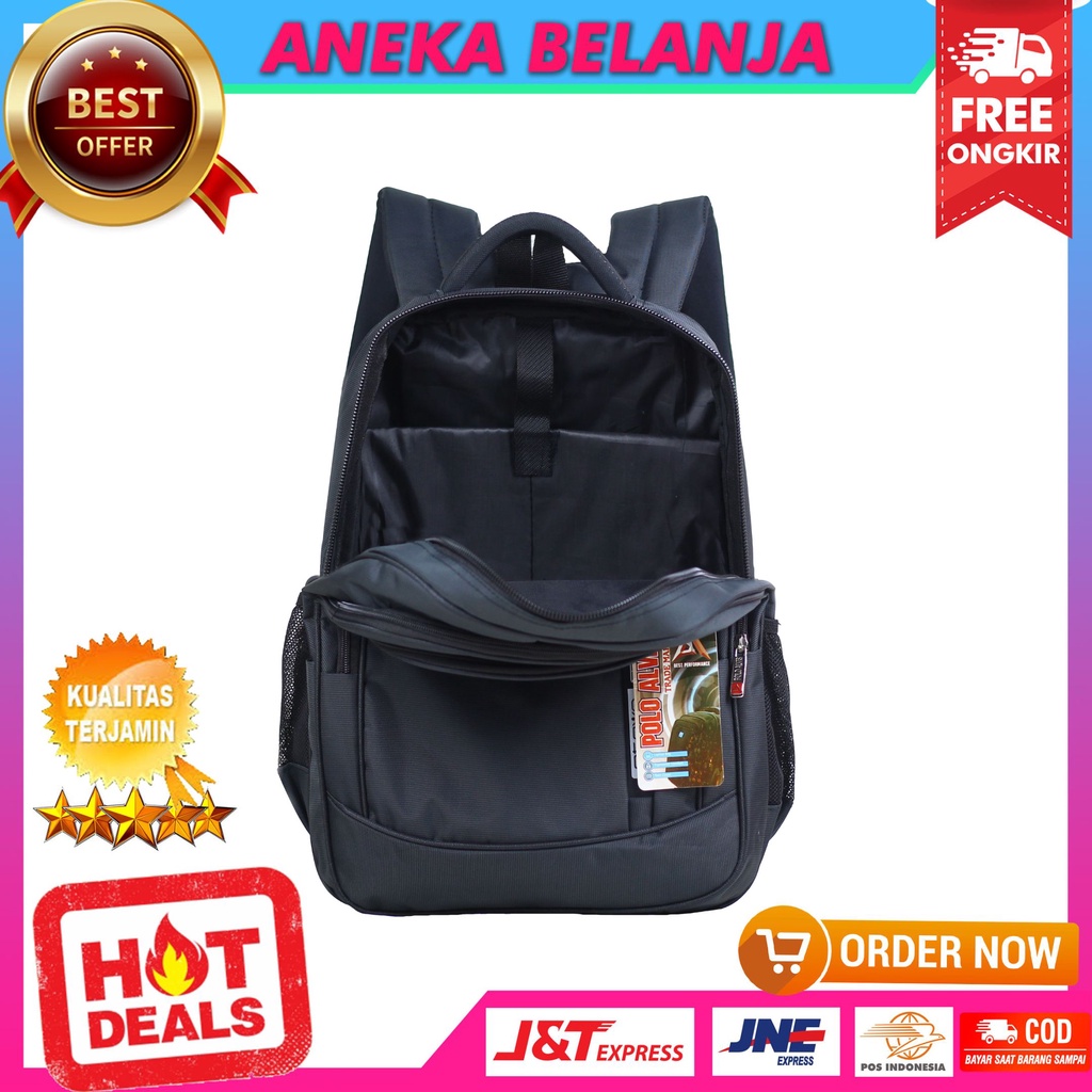 Tas Punggung Ransel Sekolah Tas Backpack Polo Alvis Garis Lurus Hitam Ransel Laptop Kerja Kuliah Gratis Raincover Bahan Nilon Alto Tebal Termurah Berkualitas