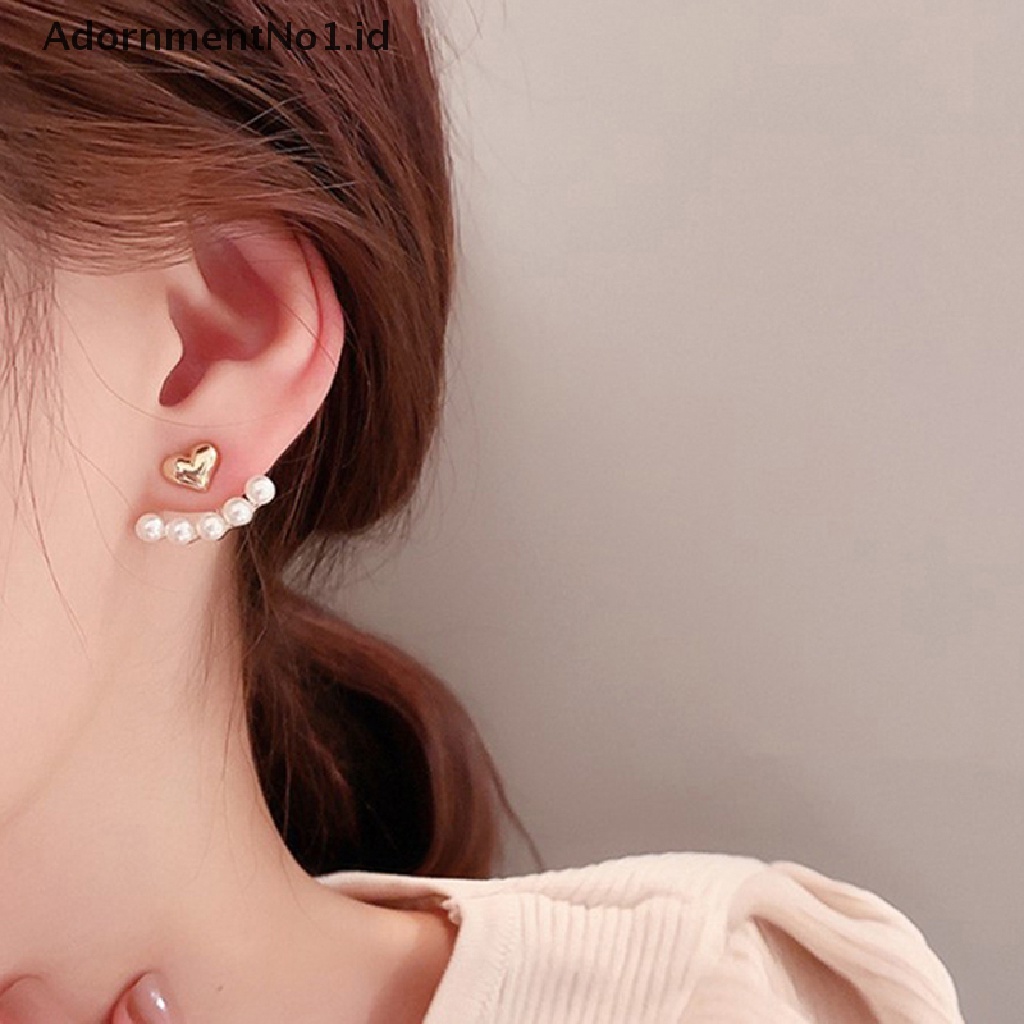 [AdornmentNo1] 1pasang Logam Elegan Baru Berbentuk Hati Gantung Anting Mutiara Korea Fashion Perhiasan Untuk Wanita Gadis Aksesoris [ID]