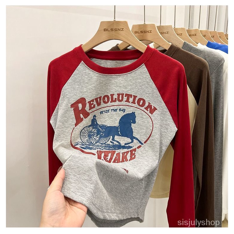 #Sisjuly# Kaos bawah wanita lengan panjang atasan lengan panjang baru Kaos pendek pinggang tinggi ra