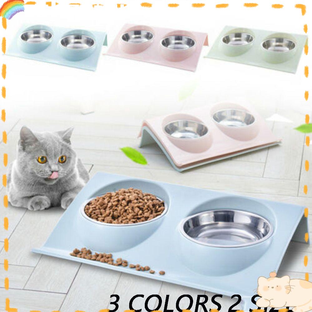 Solighter Pet Feeder Aksesoris Hewan Peliharaan Lereng Mangkuk Makanan &amp; Air Anti Selip Plastik