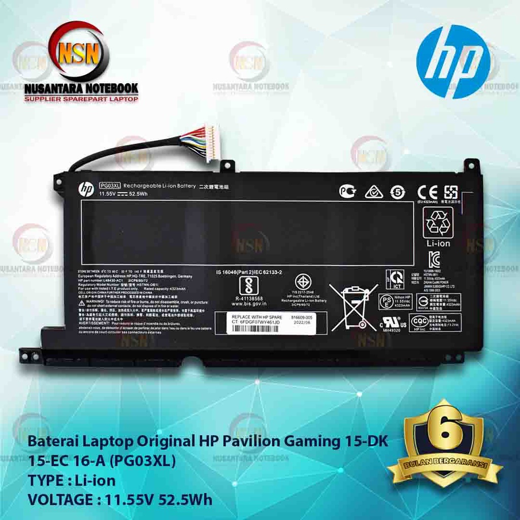 Baterai Original HP Pavilion Gaming 15-DK 15-EC 16-A 11.55V 52.5Wh