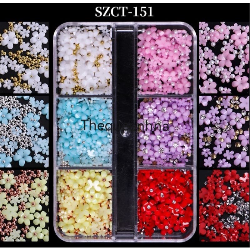 1 Set 6 Sekat Ornamen Dekorasi Bunga Hiasan Kuku Bahan Resin Nail Art Decoration Nail Art Resin Flower