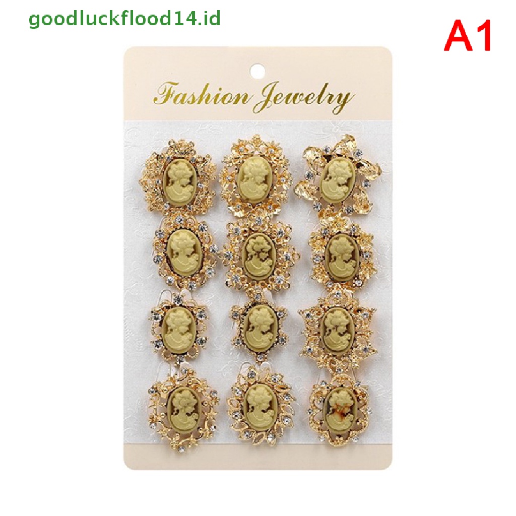 [GOOGFOUR] 12buah Pin Bros Cameo Bahan Resin Dan Berlian Imitasi Gaya Vintage in Antik [TOP]