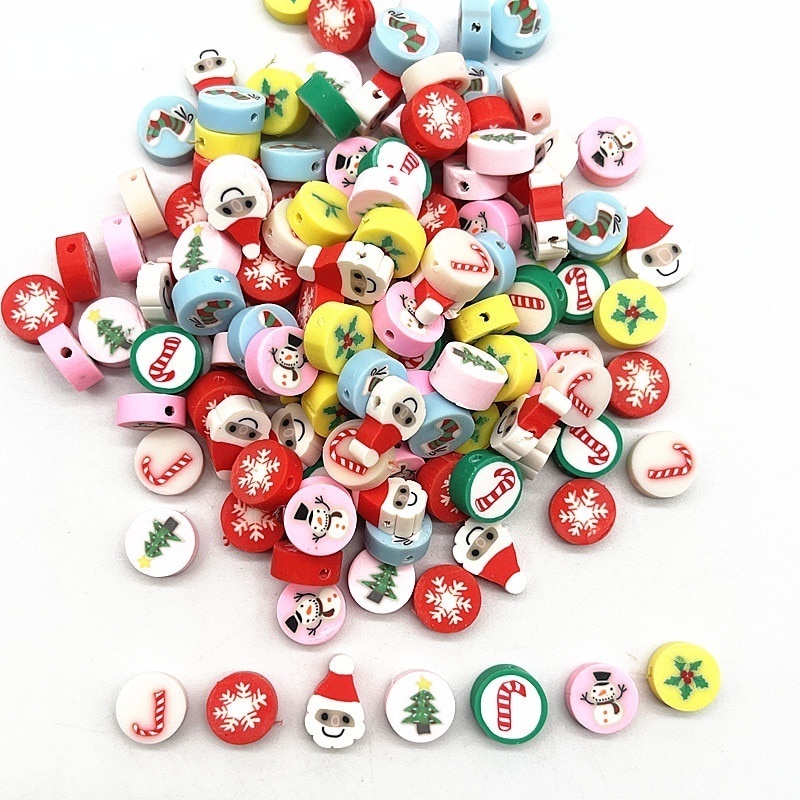 Produk Natal/Kalung DIY Gelang Aksesoris Snowflake Clay Beads Polymer Clay Spacer Manik-Manik Longgar 30Pcs Pack 10mm Seri Natal Santa Xmas Jewellery/Penjualan Panas