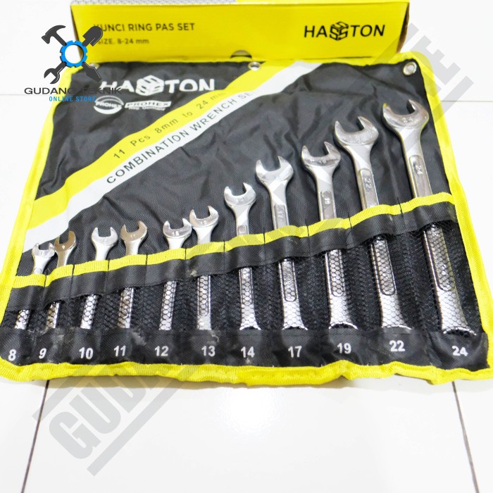 Kunci Ring Pas 1 SET isi 11 Pcs 8 - 24mm 1647-002 HASSTON PROHEX / Combination Wrenches SET Ukuran 8 - 24mm 11Pcs 1647 002 HASSTON PROHEX