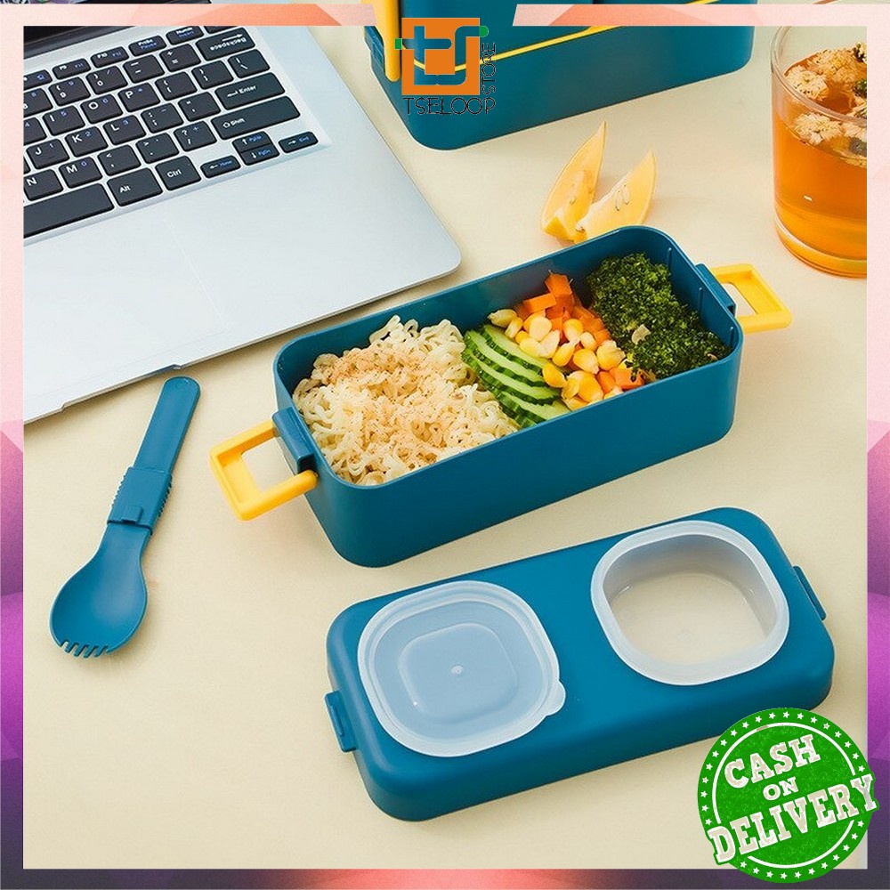 OFM-C779 Kotak Makan 2 Tingkat Portable 1050ML Ada Sauce Cup / Lunch Box 2 Layer / Rantang Makanan Set Anti Tumpah