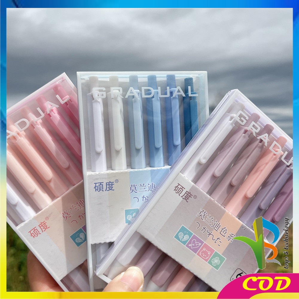 RB-A48 Pulpen Gel Mekanik 6IN1 Motif Polos Warna Pastel Gaya Korea / Alat Tulis Pena Cair 0.5mm / Pena Rainbow Perlengkapan Sekolah Import