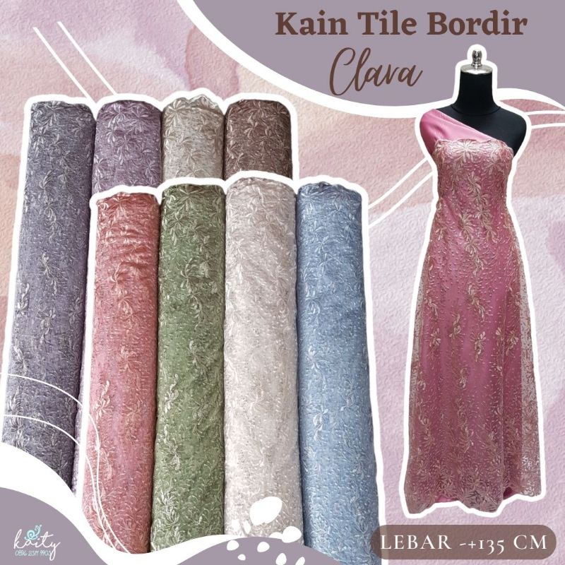 Bahan Kain Tile Bordir Gliter Sequin motif Clara