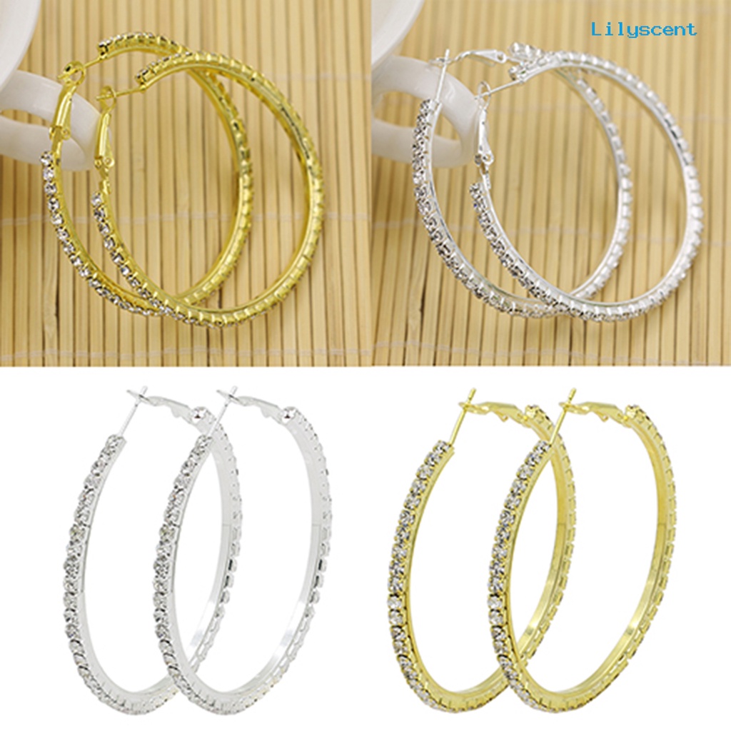 [LS] 1pasang Anting Cirle Berlian Imitasi Dekorasi Perhiasan Alloy Wanita Anting Hoop Besar Untuk Ulang Tahun Pary