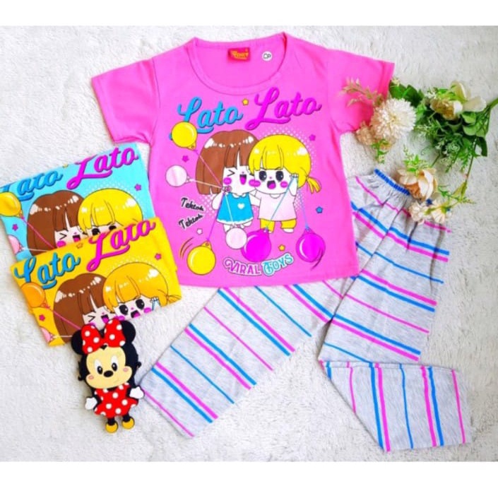 Setelan baju LATO-LATO CP anak perempuan terbaru / Baju kaos anak perempuan tek tok LATO-LATO / baju