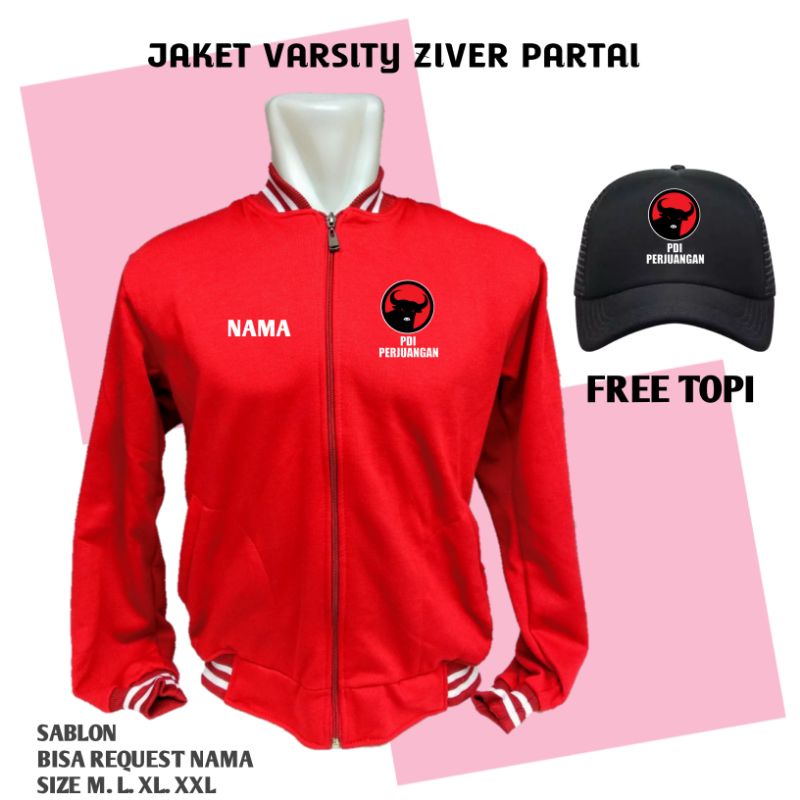 JAKET HOODIE varsity ziver berlogo partai PDIP bonus topi