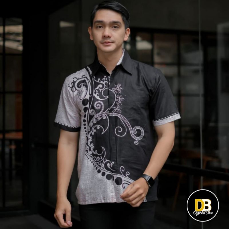 Baju Batik Pria Monochrome Hitam Manis Lengan Pendek / Hem Batik Pria Pekalongan Murah Viral Bisa COD