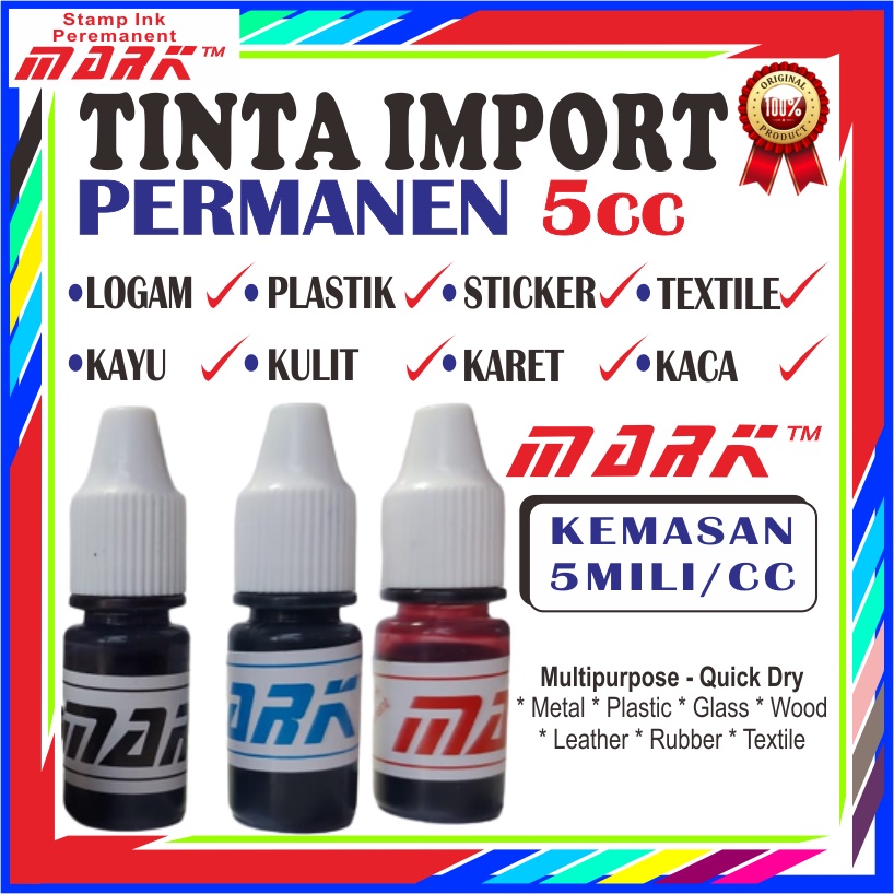 

TINTA 5CC/MIL PERMANEN PLASTIK STICKER BESI ALUMINIUM KARET KAYU KACA TEXTIL KULIT DLL
