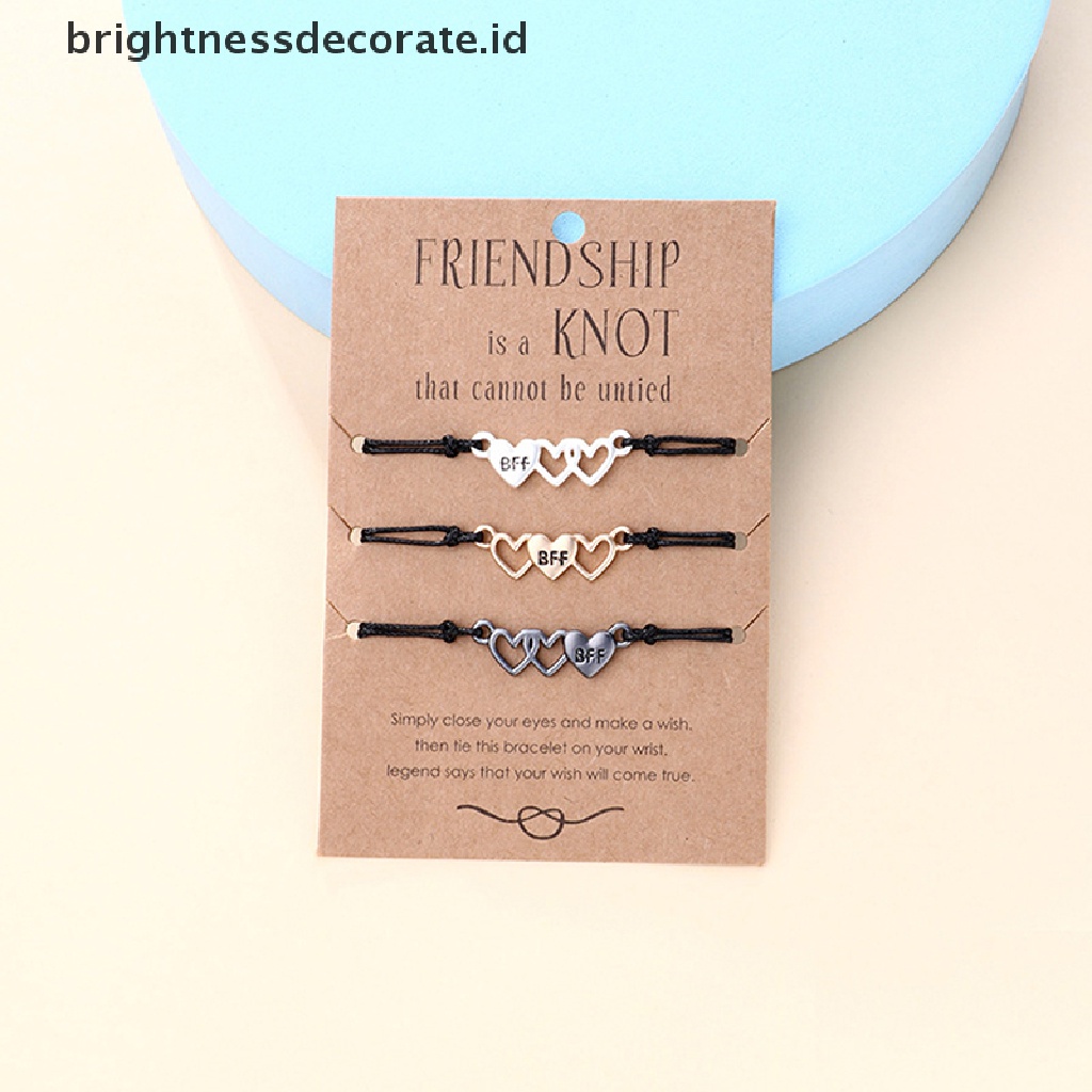 [Birth] 3buah Set Fashion Pria Dan Wanita Gelang Tali Berbentuk Hati BFF Surat Liontin Teman Terbaik BFF Perhiasan Persahabatan [ID]