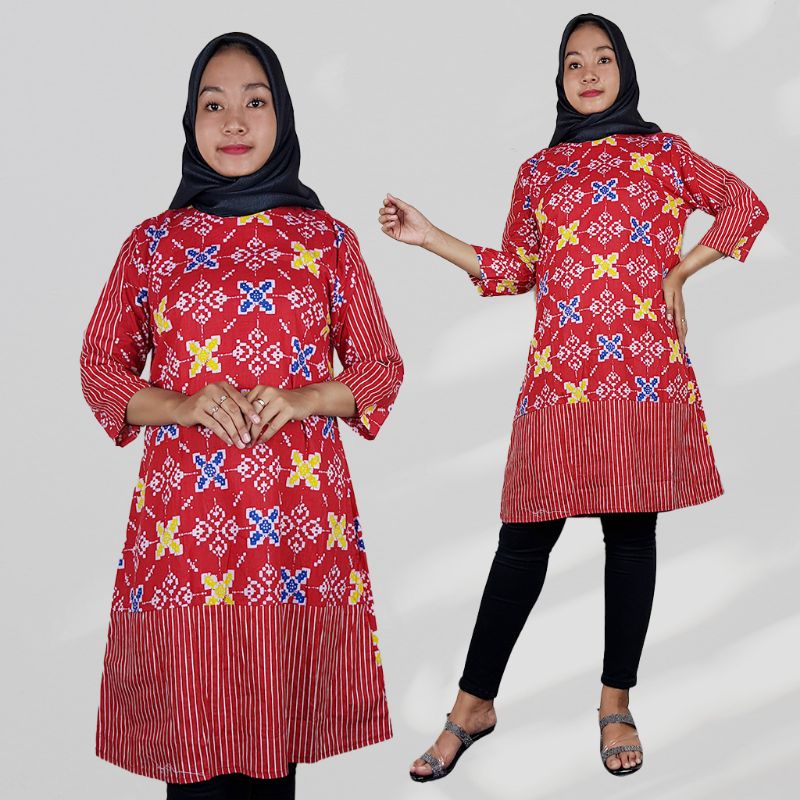 Tunik Batik Merah Lengan panjang - Naira Batik