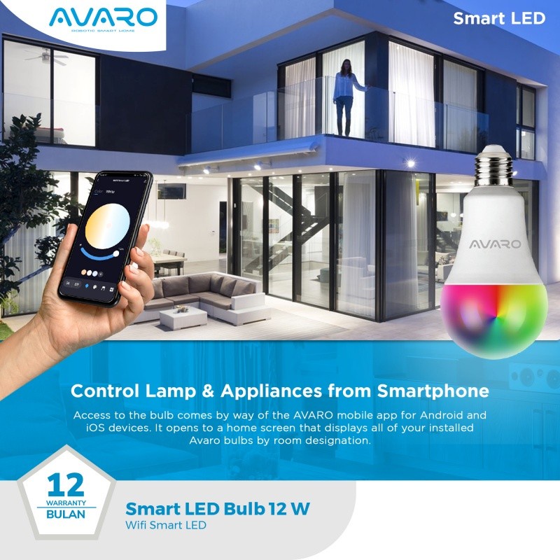 EXCLUSIVE AVARO Lampu Smart LED 12W Wifi Smart Bulb Light RGB + WW GOOD