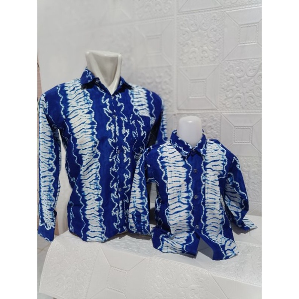 BAJU BATIK LENGAN PANJANG/BATIK PRINTING BIRU TANGAN PANJANG/BATIK SERAGAM SEKOLAH