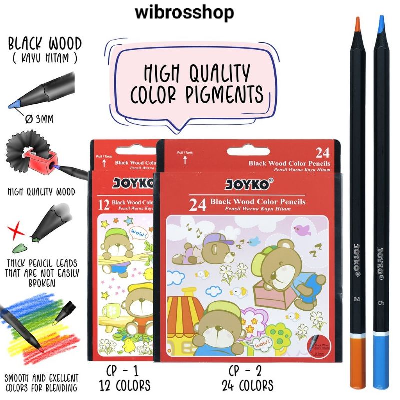 

Joyko pensil warna kayu hitam black wood colors pencils hexagonal grip