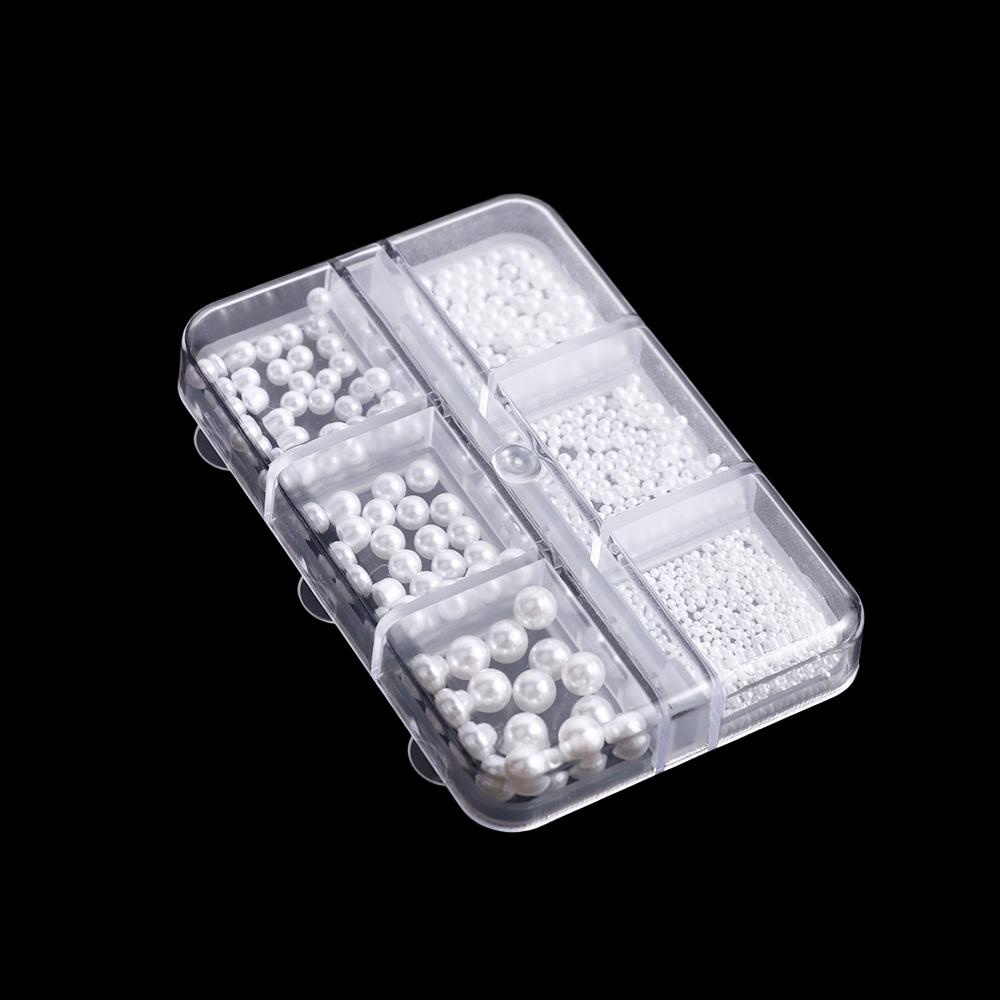 Mxbeauty Hiasan Kuku Mutiara 6kisi Jepang 3D Perhiasan Kuku Putih Pearlescent Manicure Aksesoris Hiasan Kuku Pearl Nail Drills