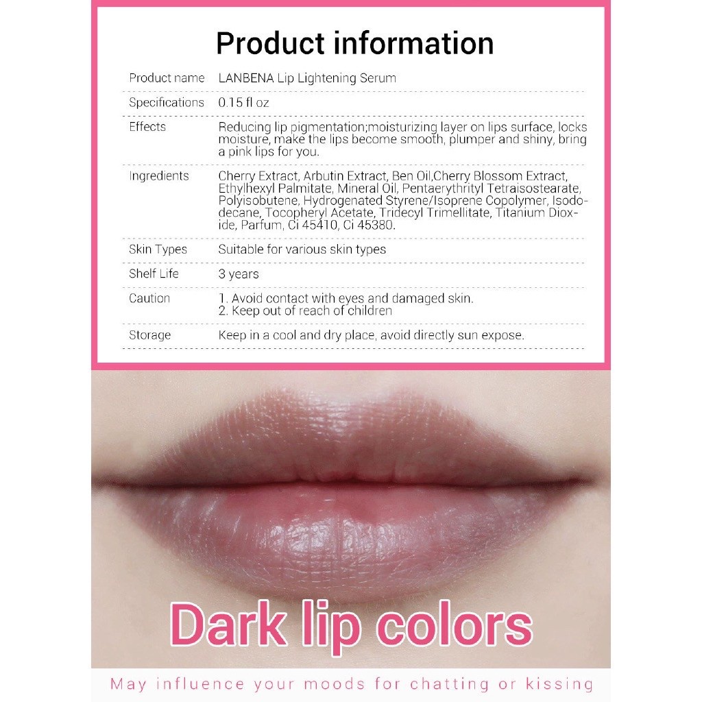 LANBENA Lip Lightening Serum Pink Lips Makeup Beauty Reduce Melanin Glossy Mood Cosmetics 4 ml