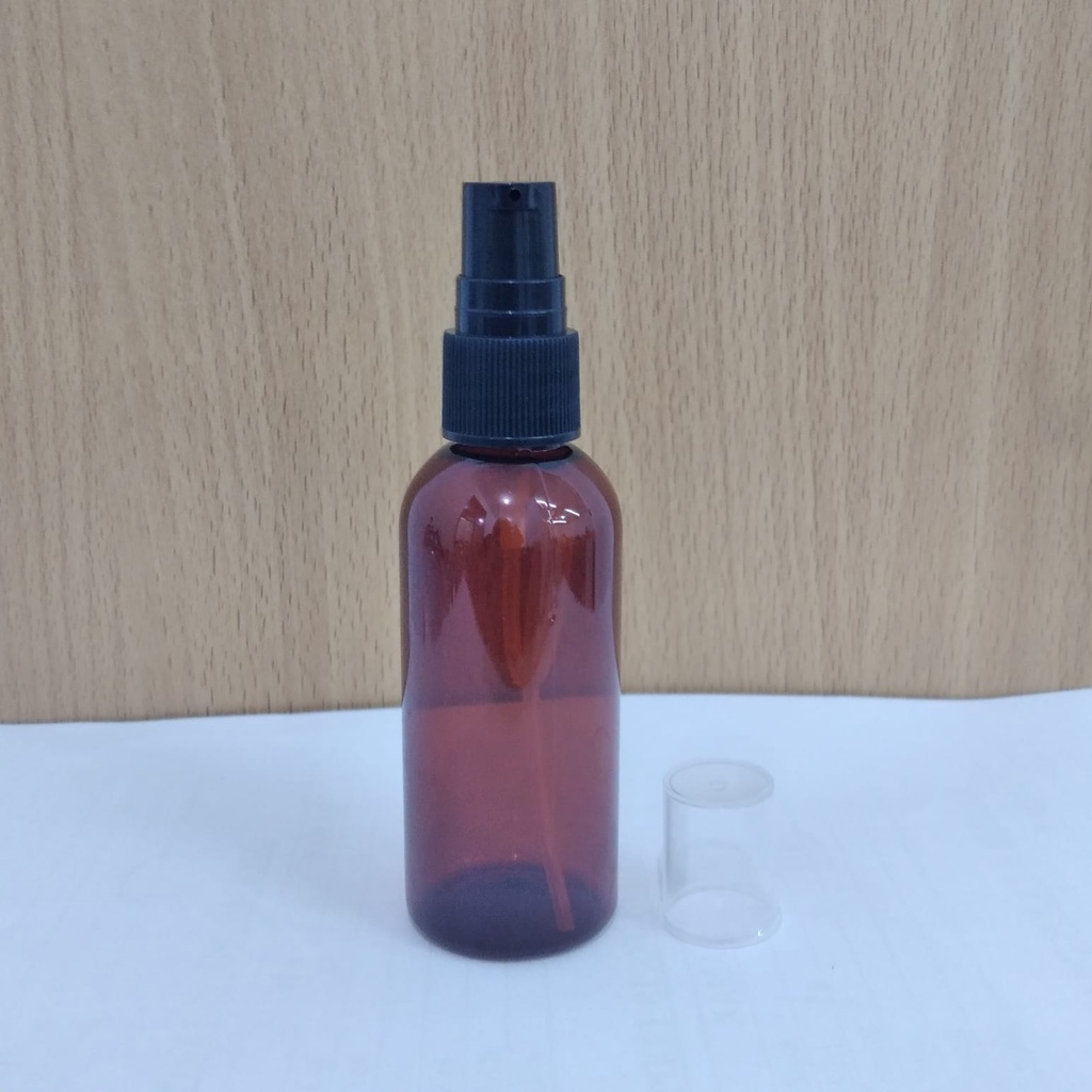 Botol Plastik PET 60ml BR Coklat Amber Tutup Pump Treatment Half Cap