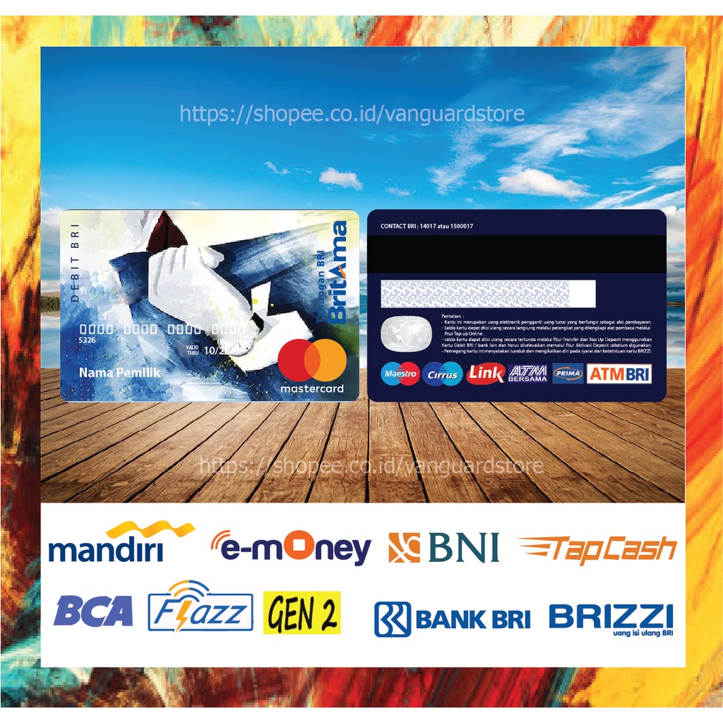 KARTU E MONEY E TOLL KARTU BRITAMA MASTERCARD BLUE WHITE DEBIT CREDIT EMONEY MANDIRI FLAZZ BCA BNI TAPCASH BRIZZI BRI - 2 SISI