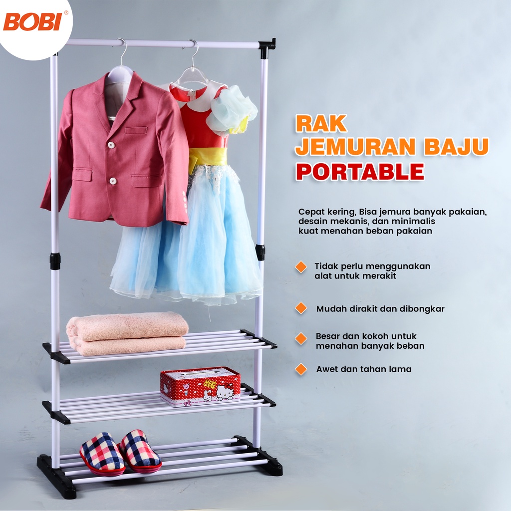 Rak Jemuran  Portable / JEMURAN BAJU DOUBLE POOL RAK BESI STAINLEES / JEMURAN PAKAIAN - STAND HANGER BESI STAINLEES BOBI