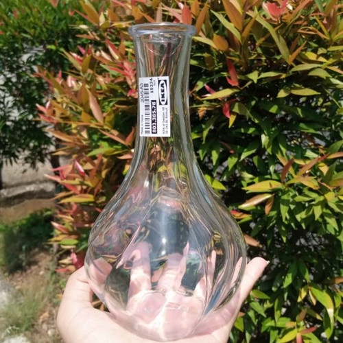 Vas Bunga Kaca Bening 17cm Unik Minimalis Pot Tanaman Artificial