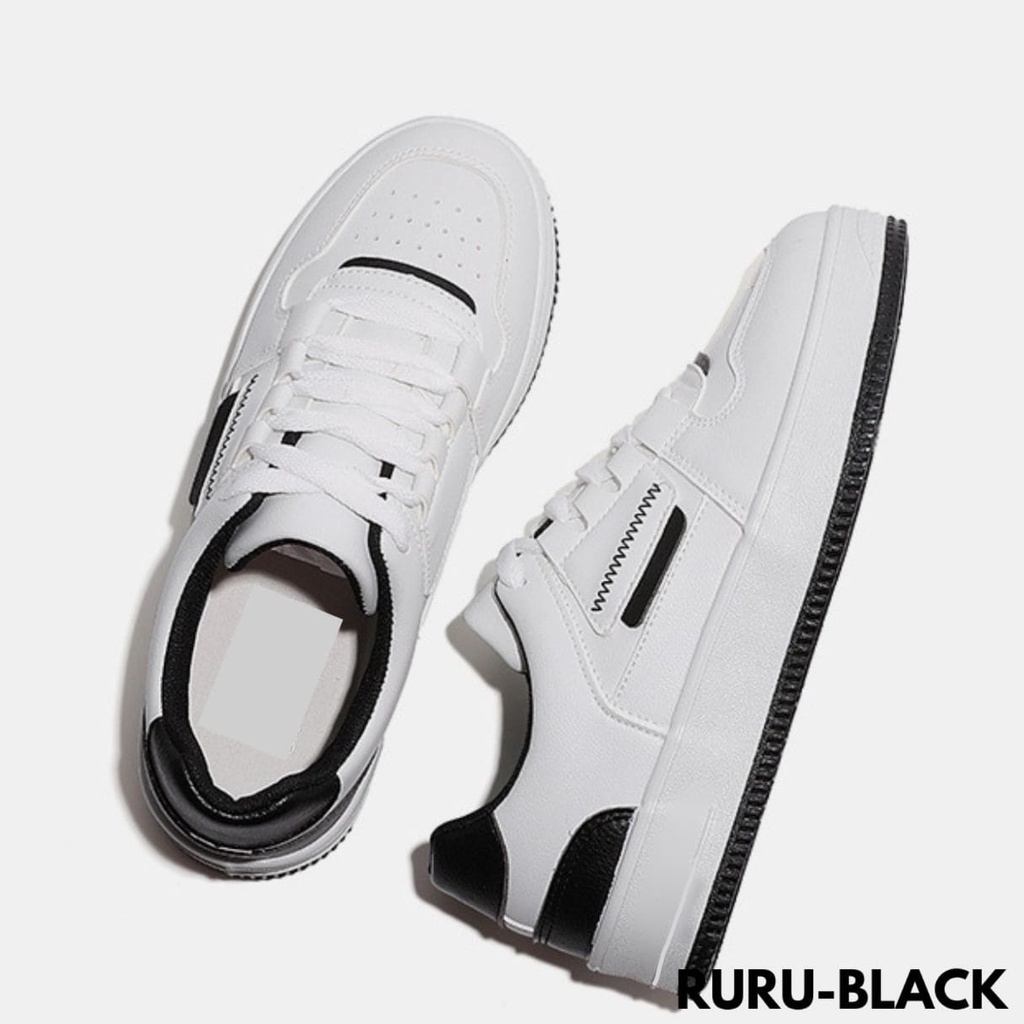 SEPATU SNEAKERS WANITA BERTALI KEKINIAN TRENDING KEREN SIMPLE NYAMAN BAHAN PU IMPORT RURU