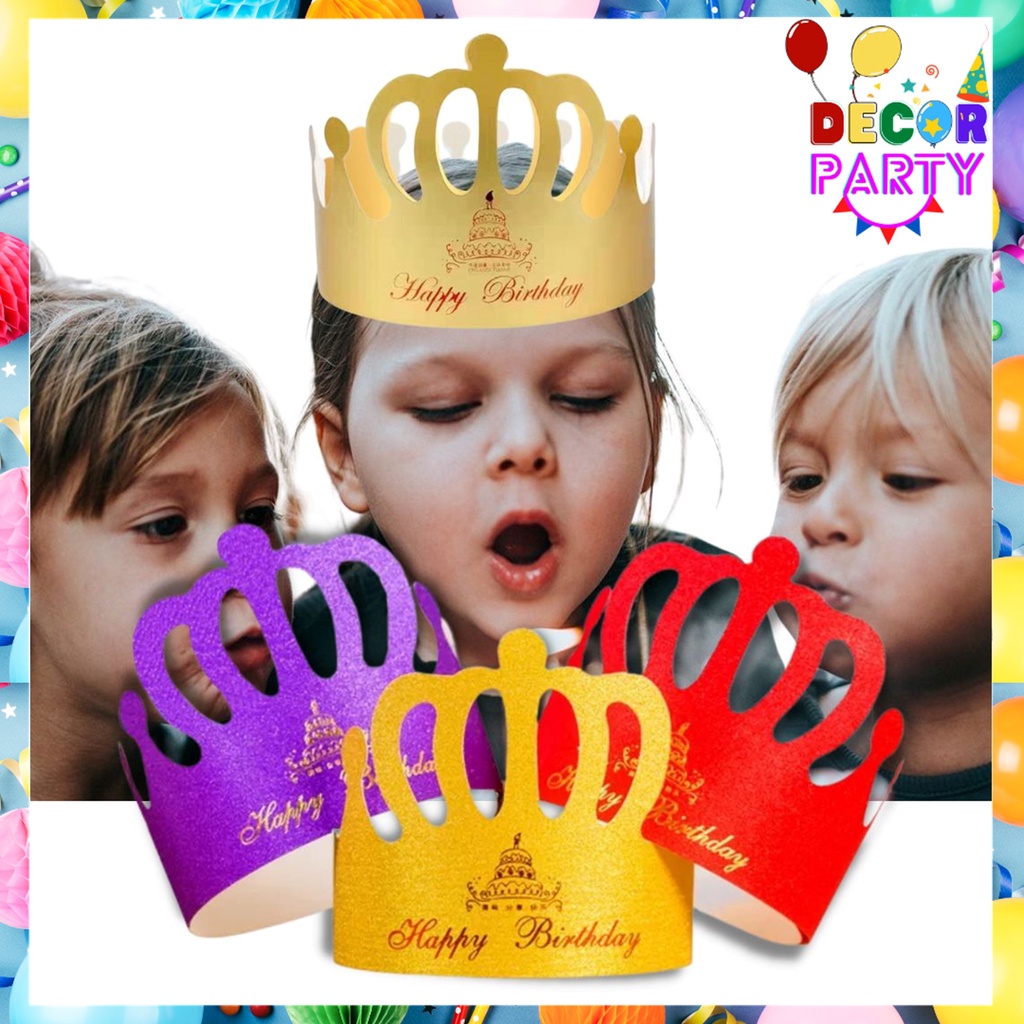 DP Topi Mahkota Karton Ulang Tahun Anak-anak Emas Dewasa Topi Ulang Tahun Hiasan Kepala Mahkota Happ