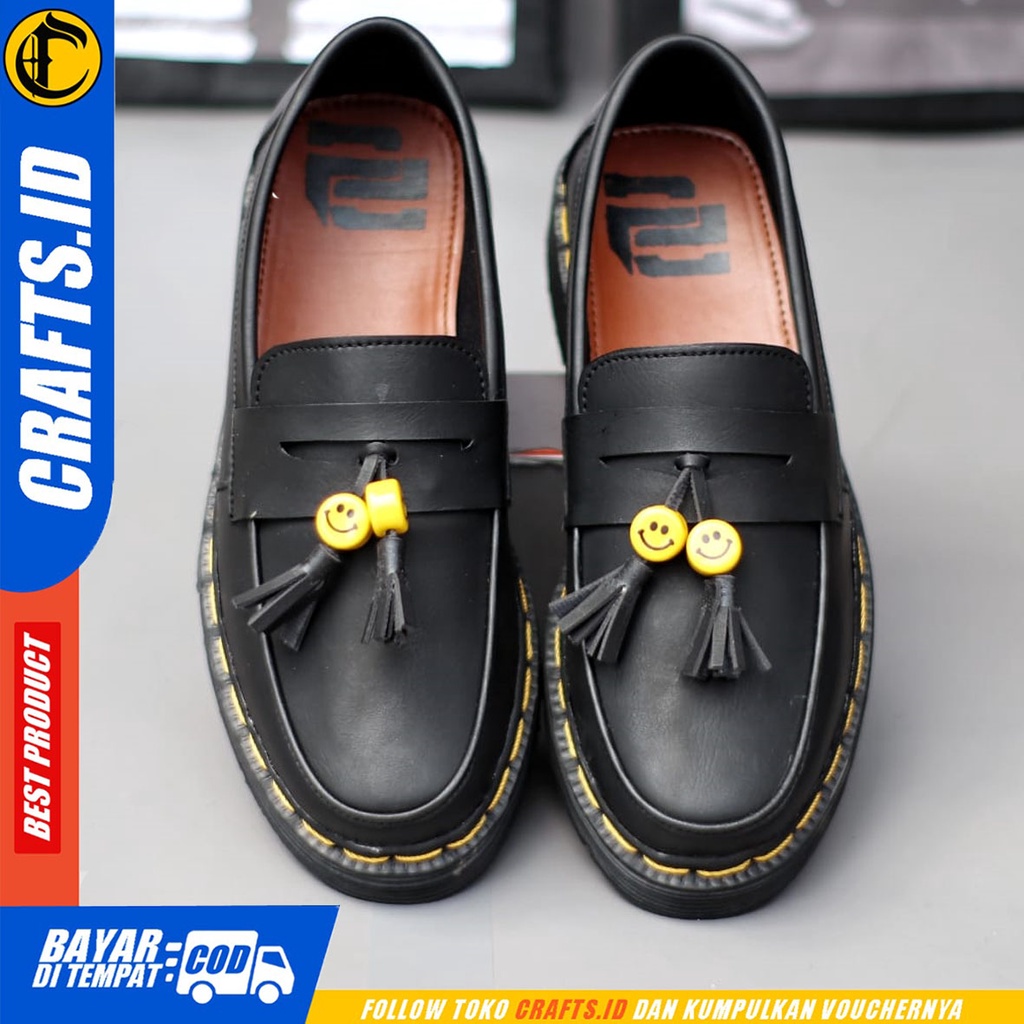 CRAFTS Smile - Sepatu Pantofel Formal Docmart Casual Kerja Hitam Pria