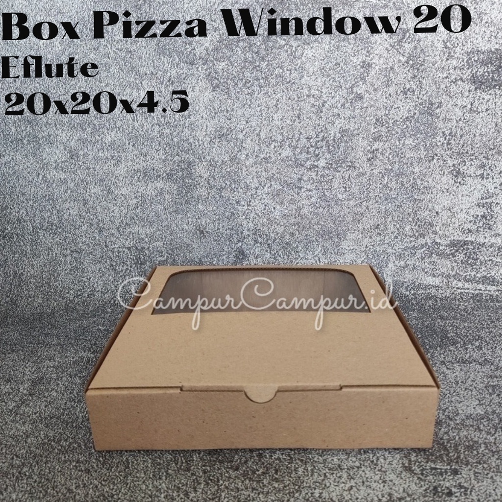 

Box Kardus Pizza Window Corugated Eflute Die cut Untuk Hampers Kue Packing online ukuran 20x20x4.5