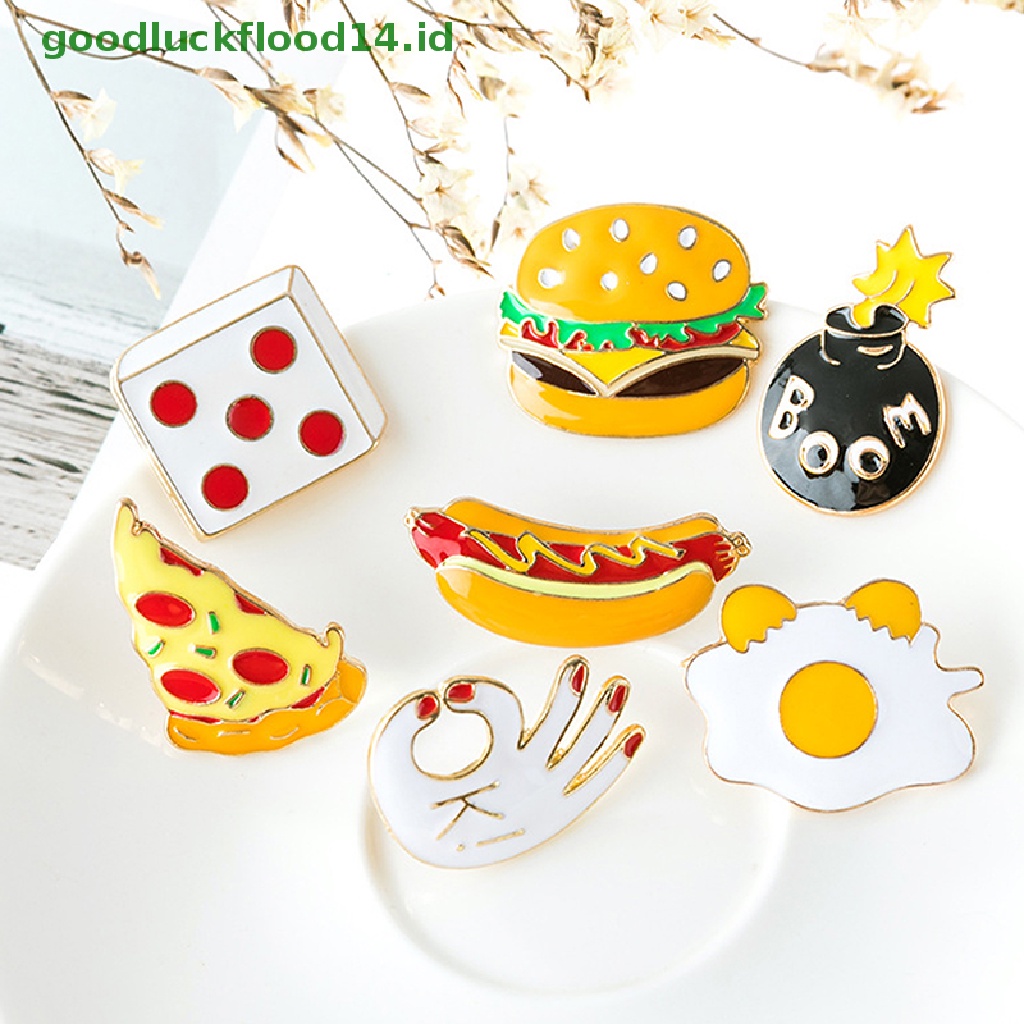 [GOOGFOUR] Bros Enamel Pin French fries Telur Burger Pizza icon badge Jaket Ransel [TOP]